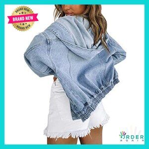 Oversized Denim Jacket Varsity Style Hooded Button Up Y2K Retro Chic